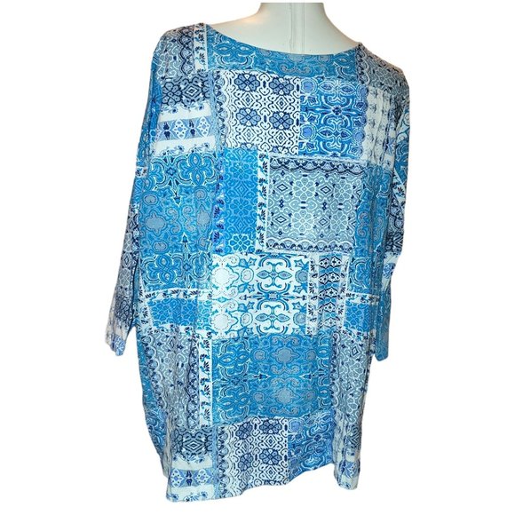 Jessica London Blue Blouse Patchwork Sequin Accents 3/4 Sleeves 26/28 JJ3284 - Picture 5 of 10